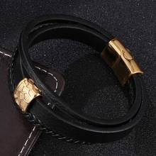 Fashion Male Jewelry Multilayer Leather Bracelet for Men Golden  Stainless Steel Magnetic Buckle Charm Bracelets Bangles SP0673 2024 - buy cheap