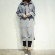 S-5XL Casual Spring Autumn Women Long Pullover Fleece Hooded Plus Size Sweatshirt Dress Solid Hoodies 6 Colors Oversize Tops 2024 - buy cheap