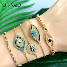 Turkey evil eye braceletes conjunto para mulheres ajustável cz zircônia olho azul barra de tênis ouro pulseira boho charme jóias brt-b69 2024 - compre barato