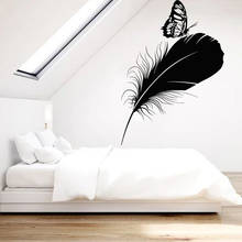 Mural de parede com penas adesivo borboleta vinil decoração criativa para sala de estar design interior requintado decoração para casa o225 2024 - compre barato