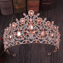 Corona de Reina barroca de champán, joyería para el cabello de oro rosa Vintage, Tiaras de cristal, coronas, peine, diademas, diadema nupcial de diamantes de imitación 2024 - compra barato