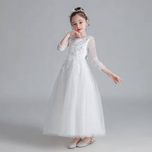 2021 Long Sleeve Girls Dress White Bridesmaid Kids Dresses For Girls Children Princess Dress Party Wedding Dress Costume 10 14 Y 2024 - купить недорого