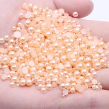 Champagne Half Round Pearls 1.5-14mm Flatback Imitation Glue On Craft Resin Beads Non Hotfix Gems DIY Jewelry Nails Art Supplies 2024 - buy cheap