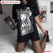 Camiseta con estampado de muñeca gótica para mujer, Camisa larga holgada informal de manga corta negra, Top largo, moda de verano 2020 2024 - compra barato