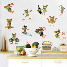 3D забавные наклейки на унитаз в виде лягушки, креативные наклейки на стену в виде зеленой лягушки, виниловые водонепроницаемые наклейки для ванной, фрески, украшение для дома и кухни 2024 - купить недорого