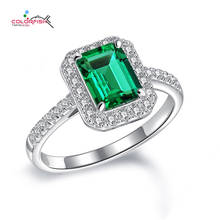 COLORFISH 6mm x 8mm Emerald Cut Halo Engagement Ring Classic Jewelry 1.5 CT 925 Sterling Silver Women Wedding Anniversary Ring 2024 - buy cheap