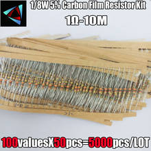Kit surtido de resistencias de película de carbono, 1/8W 5% 1R ~ 1M 100Valuesx50Pcs = 5000Pcs 0.125W 2024 - compra barato