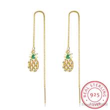 100% 925 Real Sterling Silver Fine Jewelry Tiny Gold Pineapple Tassels Drop Earrings Gift For Girls Kid Lady DS678 2024 - buy cheap