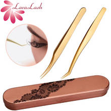 2 Pcs/set Stainless Steel Eyelashes Tweezers Professional Lashes Extension Gold Decor Anti-static Eyelash Tweezer Makeup Tools 2024 - buy cheap