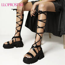 Lloprost ke Boots Female Women Shoes Fashion Platform Sandals Boots Summer 2021 Block High Heels Punk Lace Up Knee High Boots 2024 - buy cheap