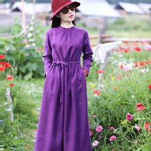 Women Autumn Casual Long Dress New 2020 Arts Style Vintage Solid Color Loose Comfortable Female Cotton Linen Maxi Dresses P1485 2024 - buy cheap