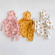 Conjuntos de roupas para bebês meninos e meninas, 3 peças de urso, macacão + calça + chapéu, roupas íntimas de algodão de manga comprida, roupas de bebê recém-nascido 2024 - compre barato