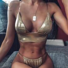 Peachtan sexy solid gold bikini 2020 new Triangle push up swimsuit female HIgh cut swimwear women Summer bathers bathing suit 2024 - buy cheap