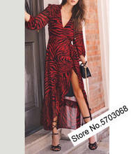 ElfStyle Women 100% Viscose V Neckline Zebra Printed Maxi Long Dress With Waist Ties 2024 - buy cheap