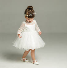 Vestido elegante de algodón para niñas pequeñas, ropa blanca de manga larga con cuello redondo, malla de princesa, para fiesta, boda 2024 - compra barato