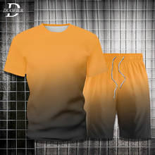 Conjunto casual de manga curta masculino, calção de verão com gradiente, 2 peças, roupa esportiva masculina, traje solto de corrida 2024 - compre barato