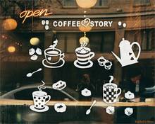 Кофейная история чашка на вынос Кафе Магазин виниловая оконная наклейка настенный художественный знак Декор 2024 - купить недорого