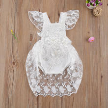 Summer 0-24M Princess Infant Baby Girls Rompers Ruffles Lace Short Sleeve Floral Print Backless White Jumpsuits 2024 - buy cheap