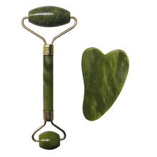 Gua Sha-Rodillo de Jade Natural antienvejecimiento para masaje facial, herramienta de raspado, masajeador adelgazante, placa de Jade verde, 2 uds. 2024 - compra barato