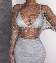 BKLD Sexy Diamond Dress Women Hollow Out Bodycon Mini Dress Summer Fishnet Mesh See Through Shiny Dress Beach Wear 2019 Party 2024 - buy cheap