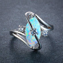 Boho Female Blue White Fire Opal Stone Ring Vintage Silver Color Wedding Rings For Women Promise Unique Love Engagement Ring 2024 - buy cheap