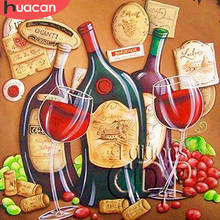 HUACAN 5D Diy алмазная живопись красное вино мозаичная картина, выполненная в технике алмазной вышивки винограда Стразы картина украшение для дома 2024 - купить недорого