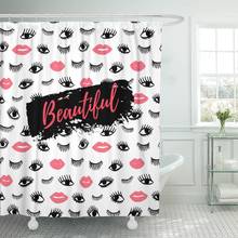 Cortina de ducha de belleza Retro, tela de poliéster impermeable con ganchos, labios rosas, garabatos, 60x72 pulgadas 2024 - compra barato