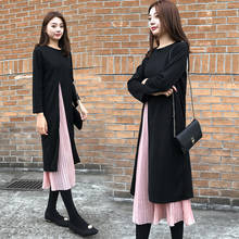 Vestido feminino tamanhos grandes, moda coreana para primavera e outono, duas peças, costura falso, plissado, vestido solto elegante f2729 2024 - compre barato