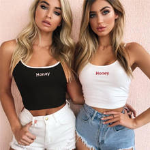 Sexy Women Crop Top 2022 Summer Honey Letter Embroidery Strap Tank Tops Cropped Feminino Ladies Elastic Shirt Vest Camisole 2024 - buy cheap