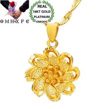 OMHXFC Wholesale European Fashion Woman Party Birthday Wedding Gift Vintage Elegant Flower 18KT Real Gold Charm Pendant PN44 2024 - buy cheap