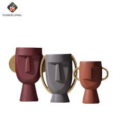 Estilo nórdico rosto humano dupla orelha vaso de cerâmica simples moderna decoração para casa artesanato vaso de flores secas decoração novos produtos 2024 - compre barato
