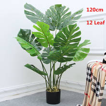 Folha artificial grande de palmeira 120cm12, vaso de plástico tropical monstera, plantas verdes dentro de casa, hotel, natal, decoração para casa 2024 - compre barato