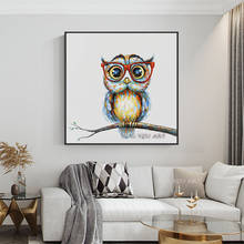 Pintura en lienzo de animales abstractos, carteles y pintura al óleo de búho hechos a mano, imágenes de pared para sala de estar, decoración del hogar 2024 - compra barato