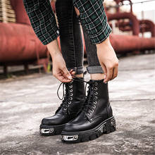 Punk Style Women Ankle Boots Black 6CM Platform Boot High Tops Military Boots Metal Decor Autumn Winter Botas Mujer 2024 - buy cheap