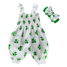 Citgeett Summer 0-24M Baby Girl 2Pcs Set Clover Print Sleeveless Short Pants Romper+Headband St. Patrick's Day Clothes 2024 - buy cheap
