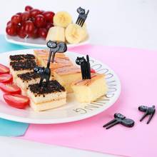 Garfo de fruta de gato preto 6 embutido mini desenho animado infantil lanche bolo sobremesa comida palito de dente bento lanche festas 2024 - compre barato