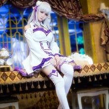 Half Elf Girl Cosplay Purple And White Dress Set Wig Female Cosplay Dress Cosplay Costume Anime Cosplay Party Halloween Party 2024 - buy cheap