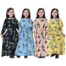 Islamic Girls Floral Printed Abaya Dubai Middle East Arab Full Sleeve Muslim Dress Kids Ramadan Long Robe Gowns Maxi Kaftan 2024 - buy cheap