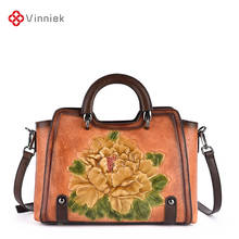 Genuine Leather Vintage Embossed Women Handbag Flowers Female Shoulder Bags High Quality Handle Tote Bag Ladies Cross Body Bags 2024 - buy cheap