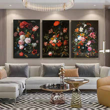 Flowers in a glass vase Nordic art poster and European vintage canvas painting wall decoration still life 2024 - buy cheap