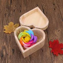 Caixa de madeira para presente, decoração criativa para dia dos namorados, flor rosa, caixa de madeira em forma de coração 2024 - compre barato