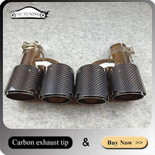 Um par h estilo brilhante fibra de carbono para escape akrapovic dupla dicas 304 aço inoxidável tubo de escape carbono cauda extremidade dupla 2024 - compre barato