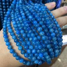 Cuentas de apatita azul Natural de 6mm para fabricación de joyas, cuentas para pulseras para mujer, espaciador de costura de 15 pulgadas, abalorios para manualidades 2024 - compra barato