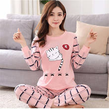 Women Spring Autumn Winter Pajamas Set Cat Cartoon Printed Long-sleeved Cat Print O-neck Pajamas + Sleep Pants Two-piece Suit 2024 - buy cheap