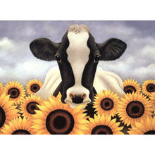 Pintura de diamante 5D DIY completo taladro cuadrado/redondo "vaca y girasol" bordado de diamantes punto de cruz, mosaico, decoración del hogar, regalo 2024 - compra barato