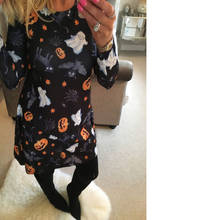 JIEZuoFang Christmas Dress Halloween Dress Women Full Sleeve O -approach Aline Pumpkin Cat Ghost Pattern Print Beautiful Casual 2024 - buy cheap