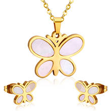 LUXUKISSKIDS Stainless Steel Shell Wedding Bridal Jewelry Sets Butterfly Pendant Necklace Earring For Women Dubai Jewelry set 2024 - buy cheap