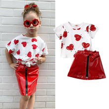 1-5T Valentine Toddler Kid Baby Girl Clothes set Love Heart Print Top T-shirt Leather Skirt Dress set Elegant Cute Sweet Outfit 2024 - buy cheap