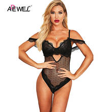 ADEWEL Black Lace Bodysuit Women Mesh See Through Teddy Lingerie Underwear Ruffle Chic Summer Tops Body Romper Female Bodys 2021 2024 - buy cheap