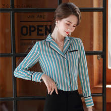 Camisa listrada elegante de manga comprida, blusas de trabalho femininas para primavera verão 2020, roupas tops plus size 5xl 2024 - compre barato
